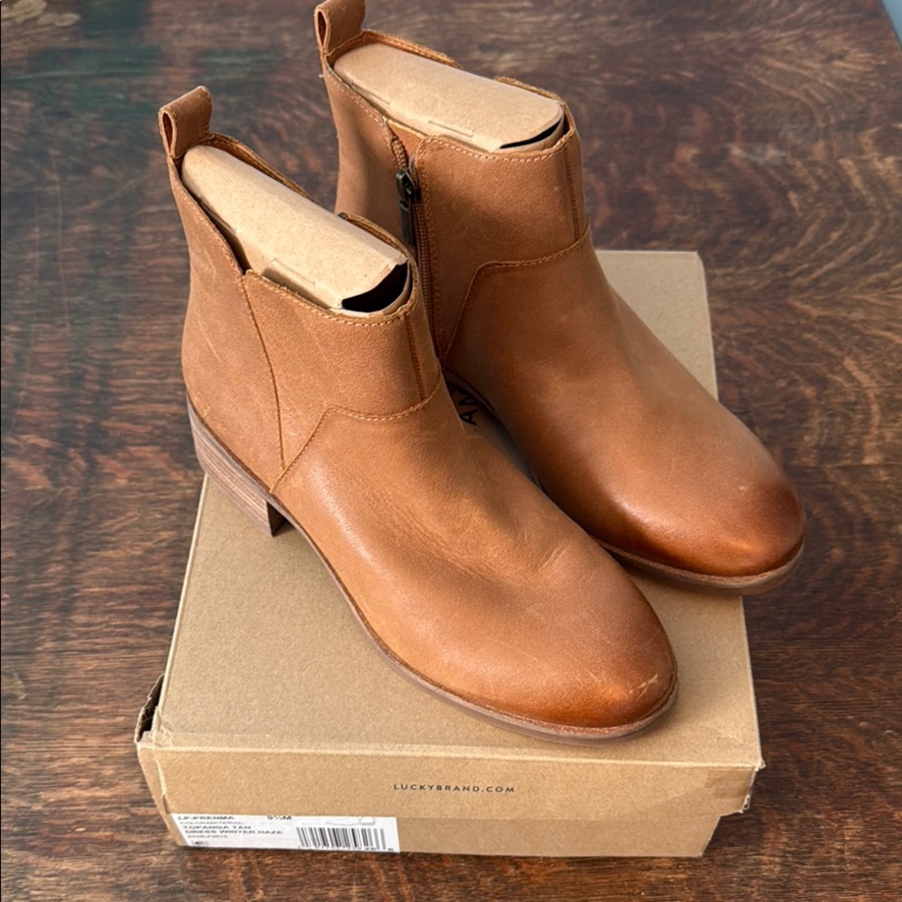 Lucky Brand Prenma Ankle Bootie | Block Heel | Cognac | Size 9 1/2